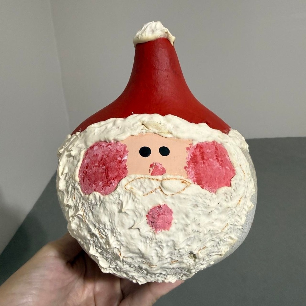 Hand Painted Gourd Santa Folk Art Primitive Rustic Christmas Holiday Decor